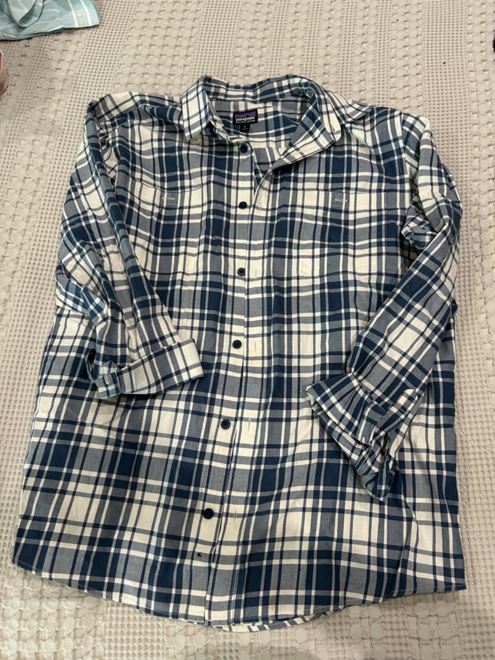 Patagonia Men’s Navy & White Plaid Button-Down Shirt